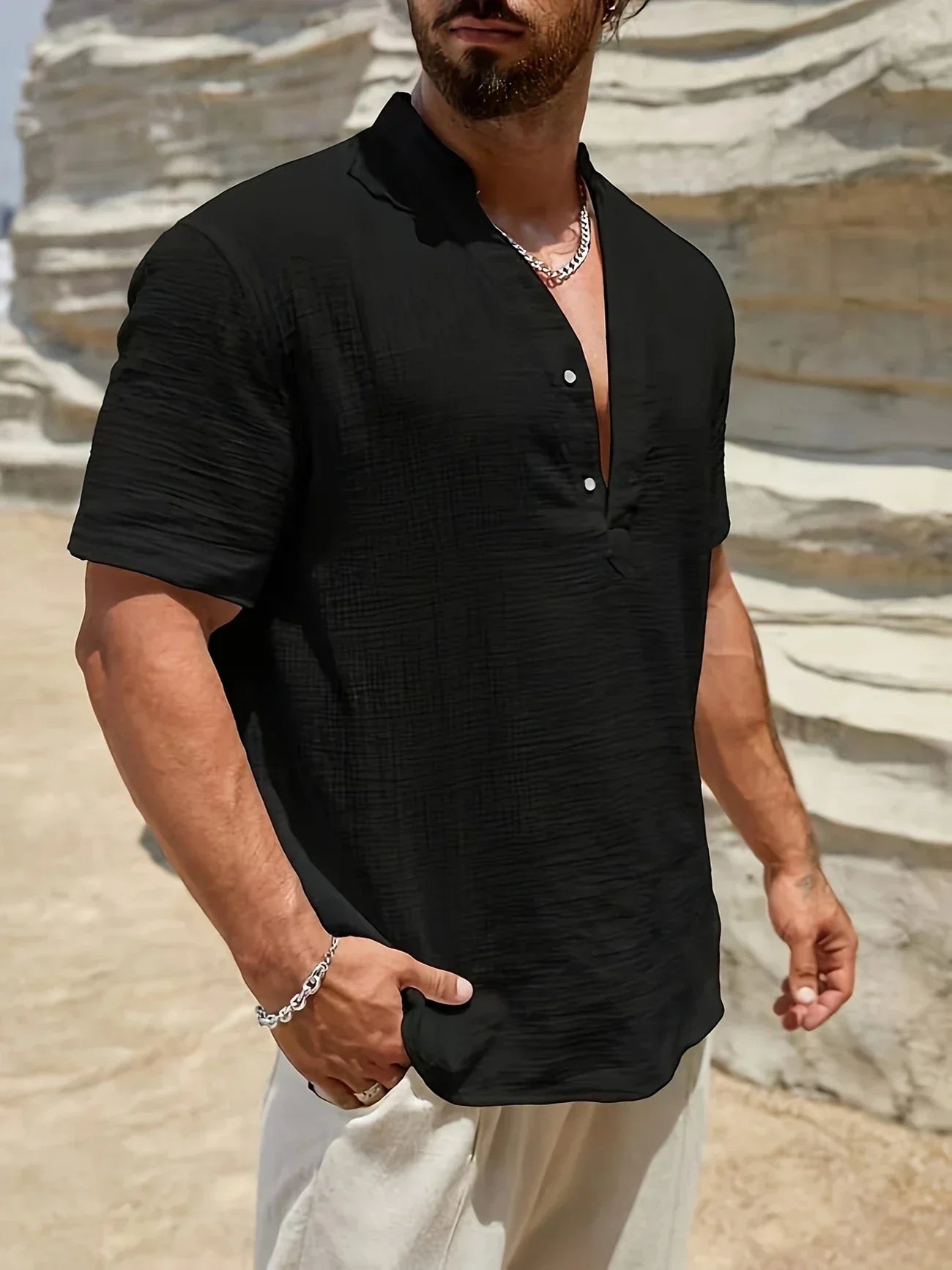 Maison-Blanche-Paris™ | Chemise d’été élégante à col montant