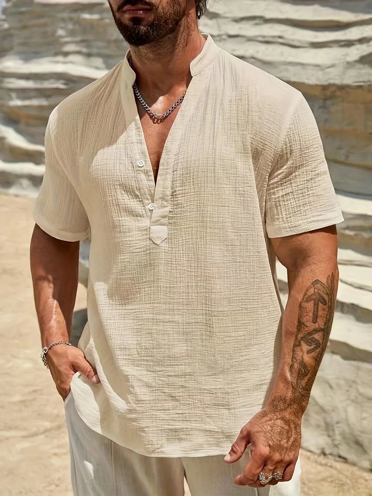 Maison-Blanche-Paris™ | Chemise d’été élégante à col montant