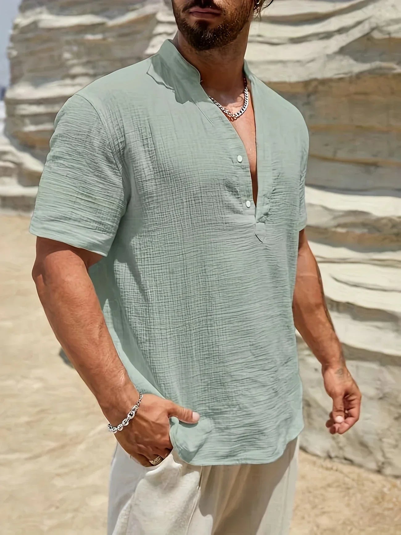 Maison-Blanche-Paris™ | Chemise d’été élégante à col montant