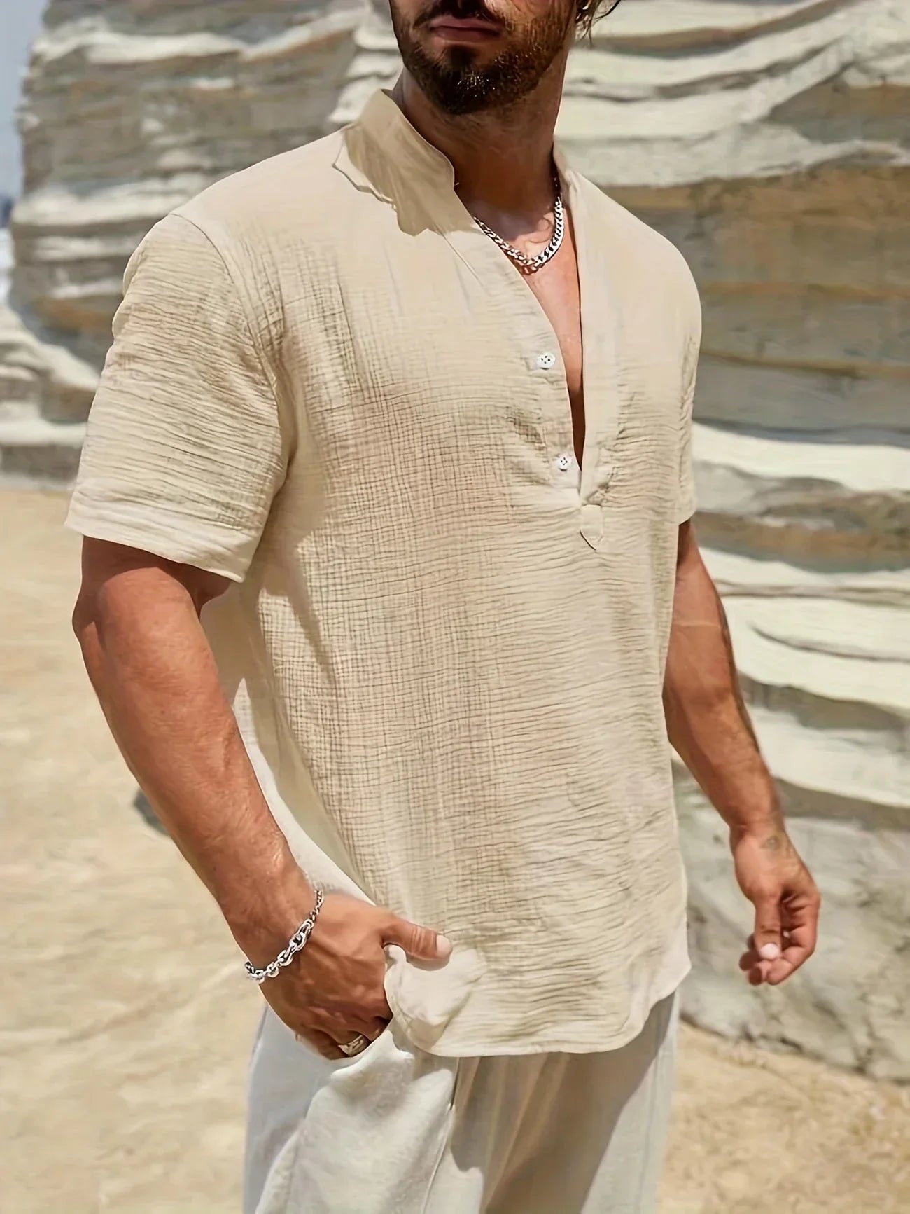 Maison-Blanche-Paris™ | Chemise d’été élégante à col montant