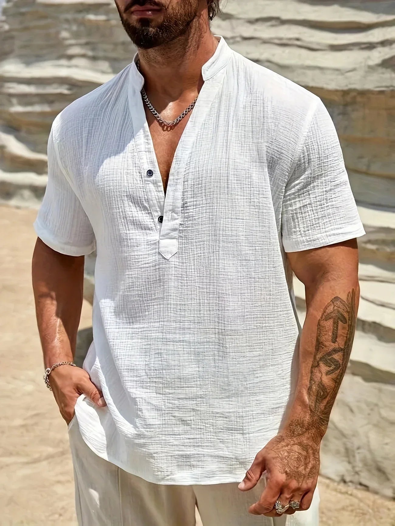 Maison-Blanche-Paris™ | Chemise d’été élégante à col montant