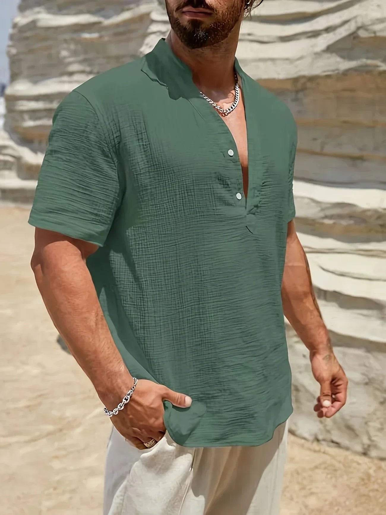Maison-Blanche-Paris™ | Chemise d’été élégante à col montant