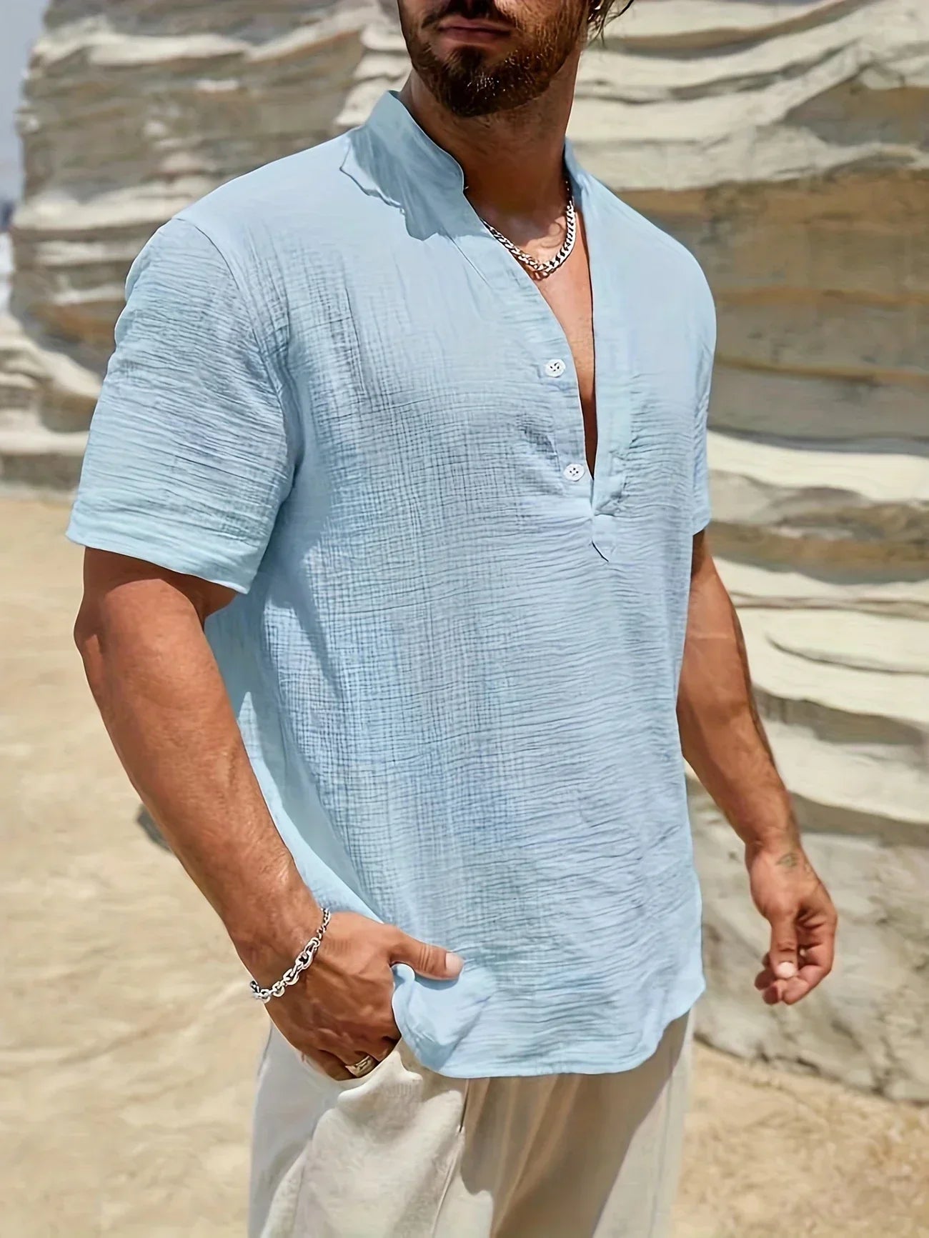 Maison-Blanche-Paris™ | Chemise d’été élégante à col montant
