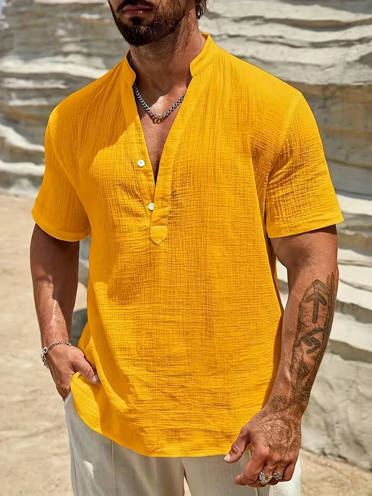 Maison-Blanche-Paris™ | Chemise d’été élégante à col montant