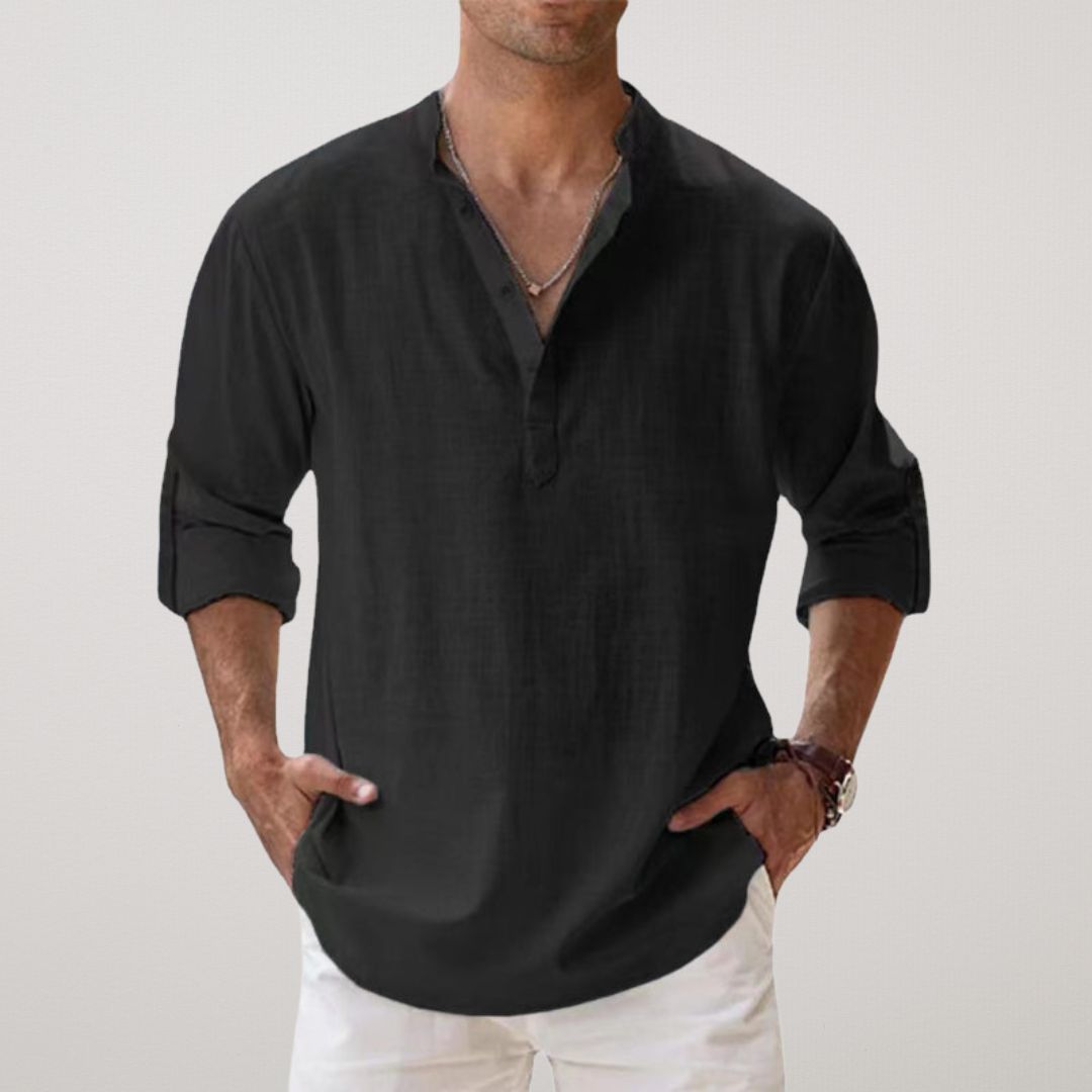 Maison-Blanche-Paris™ - Chemise Henley en coton effet lin