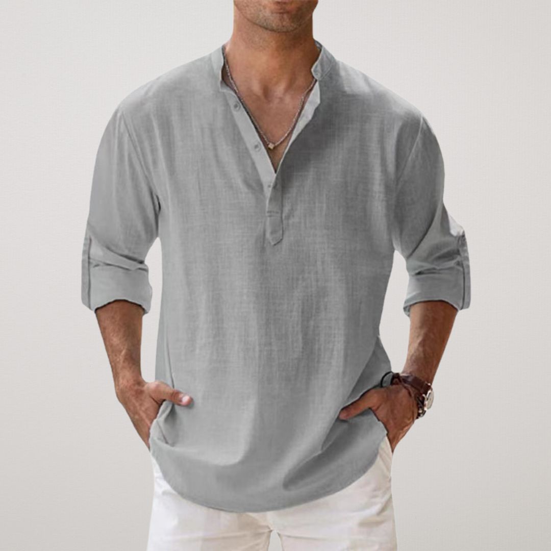 Maison-Blanche-Paris™ - Chemise Henley en coton effet lin