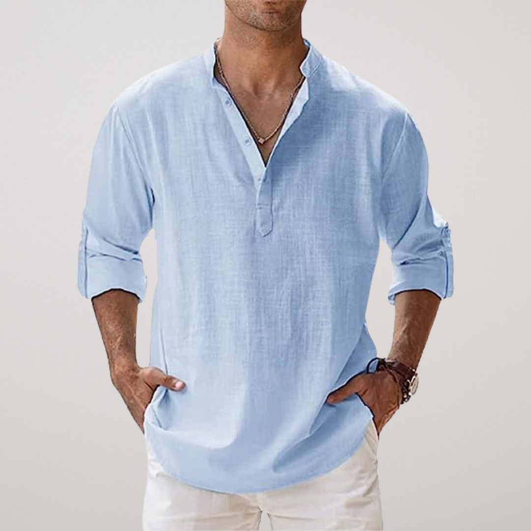 Maison-Blanche-Paris™ - Chemise Henley en coton effet lin