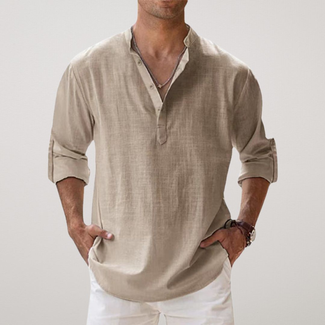 Maison-Blanche-Paris™ - Chemise Henley en coton effet lin