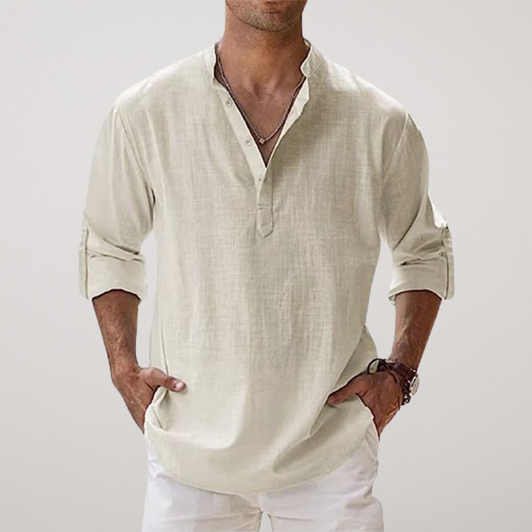 Maison-Blanche-Paris™ - Chemise Henley en coton effet lin