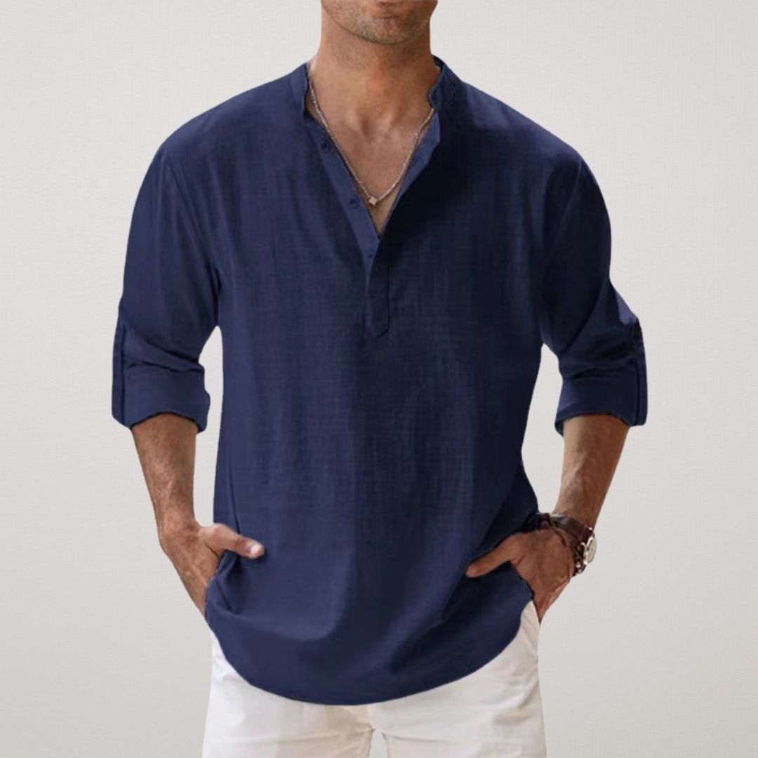 Maison-Blanche-Paris™ - Chemise Henley en coton effet lin
