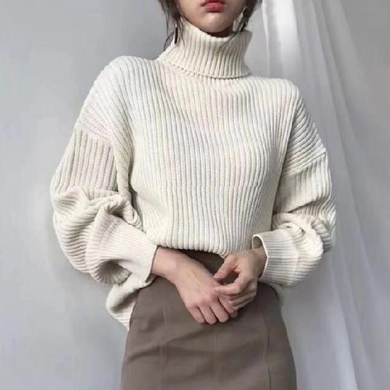 Maison-Blanche-Paris™ | Luxe Pull à col roulé et à manches ballon