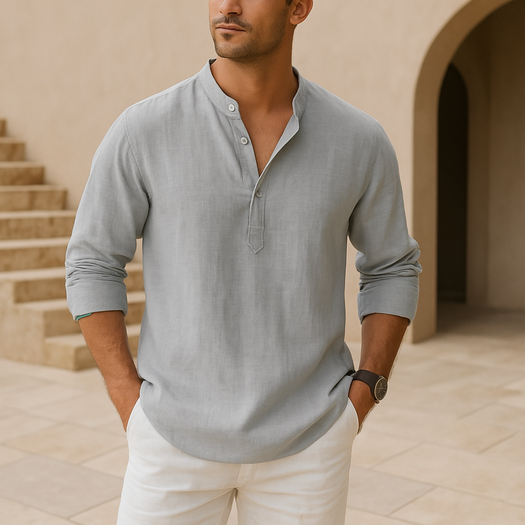 Maison-Blanche-Paris™ - Chemise Henley en coton effet lin