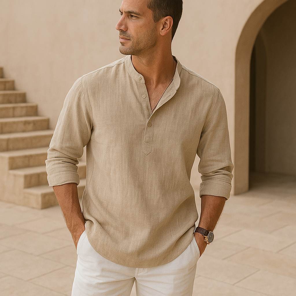 Maison-Blanche-Paris™ - Chemise Henley en coton effet lin
