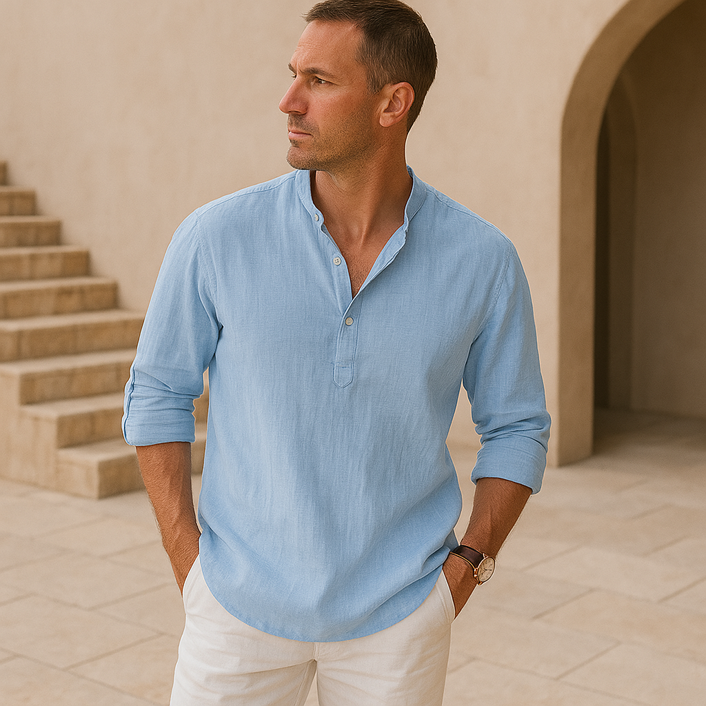 Maison-Blanche-Paris™ - Chemise Henley en coton effet lin