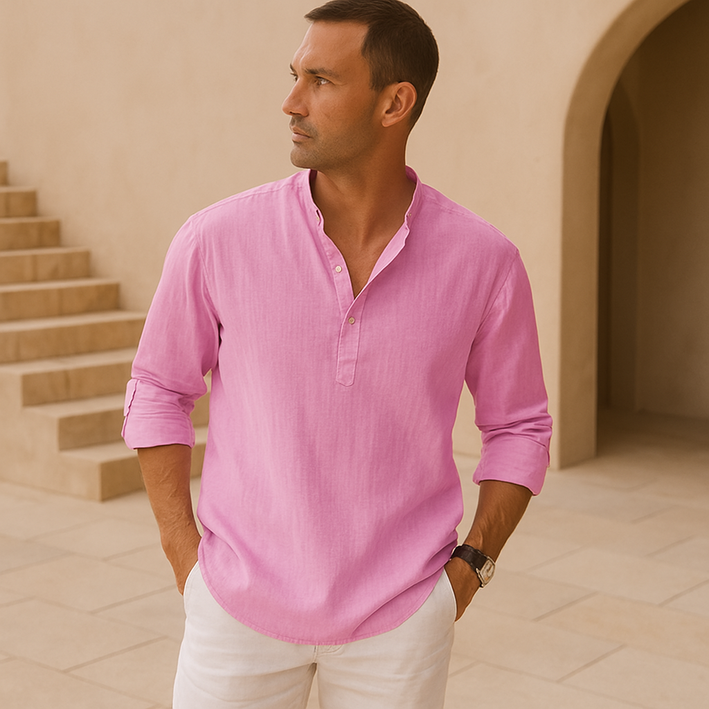 Maison-Blanche-Paris™ - Chemise Henley en coton effet lin