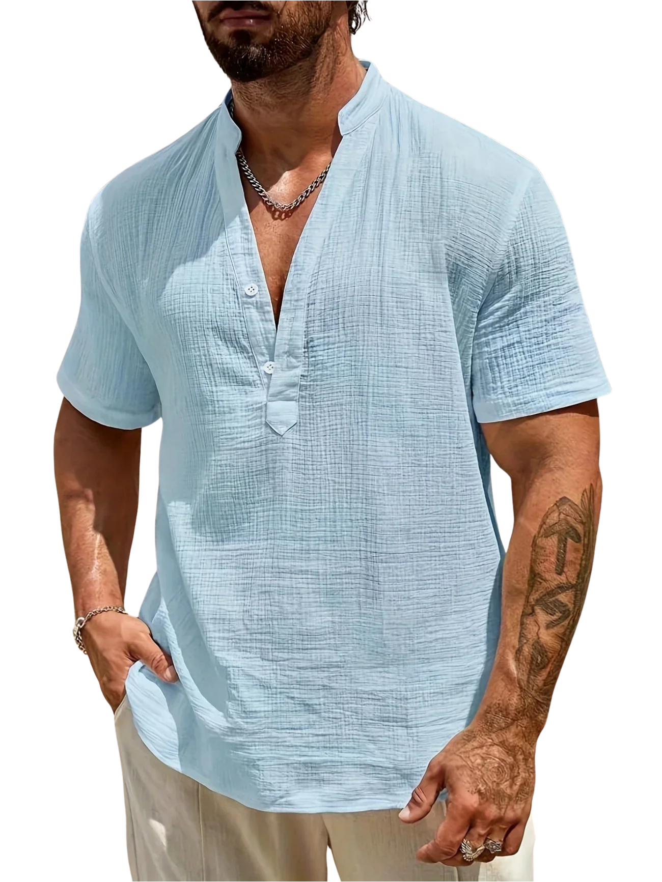 Maison-Blanche-Paris™ | Chemise d’été élégante à col montant