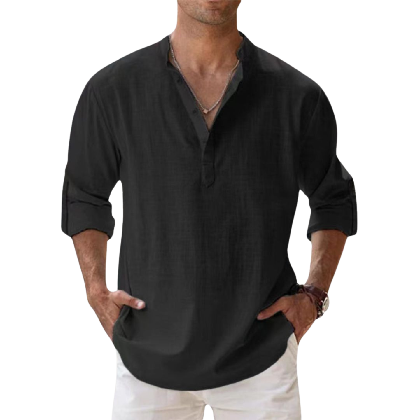 Maison-Blanche-Paris™ - Chemise Henley en coton effet lin